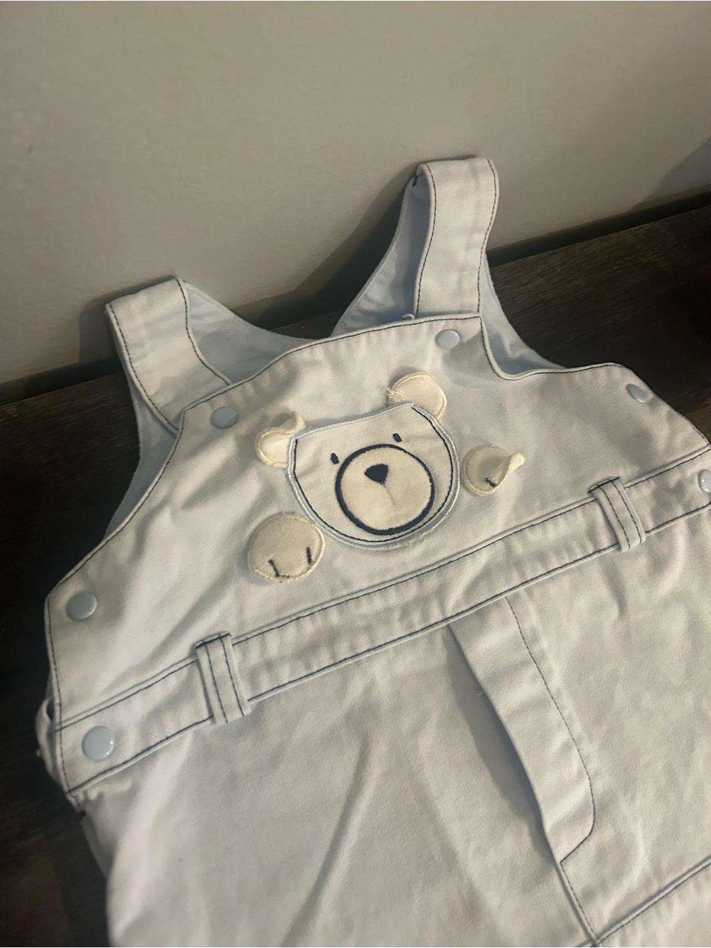 Vintage Style Baby Blue Teddy Bear Overalls Infant - Picture 3 of 5